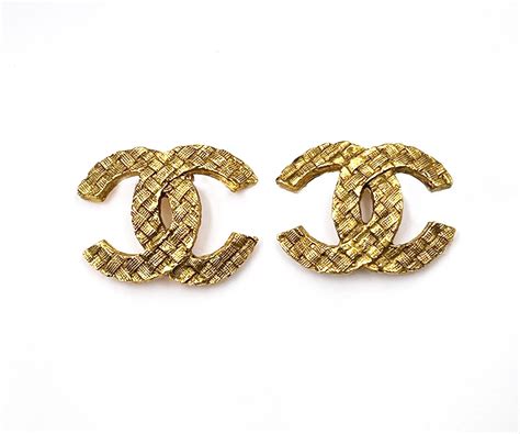 chanel basket weave clip on 2906|Vintage Chanel Clip On Earrings .